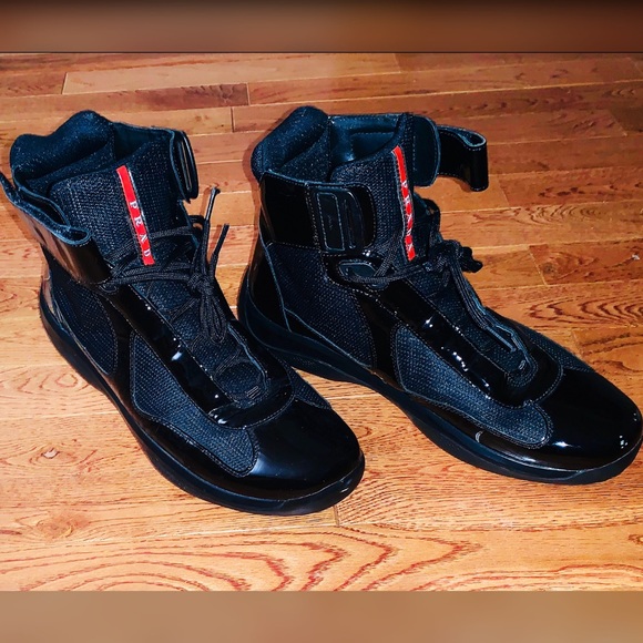 prada patent leather high top sneakers